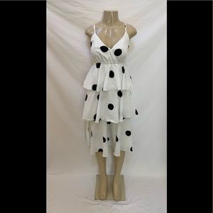 NWT O.P.T Sz XS Cava White & Black Polka Dot Dress